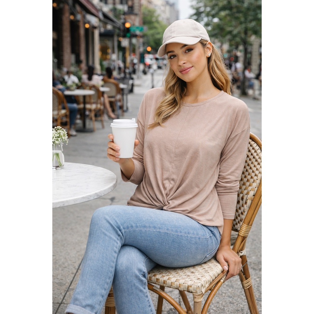 ⭐️Stylus Dusty Pink‎ Twist Front Long Sleeve Casual Top Women's  Sport Chic S